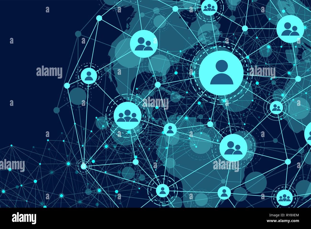 Globales Netzwerk Verbindung Konzept. Grosse Daten Visualisierung. Soziales Netzwerk Kommunikation in der globalen Computernetze. Internet Technologie. Geschäft Stock Vektor