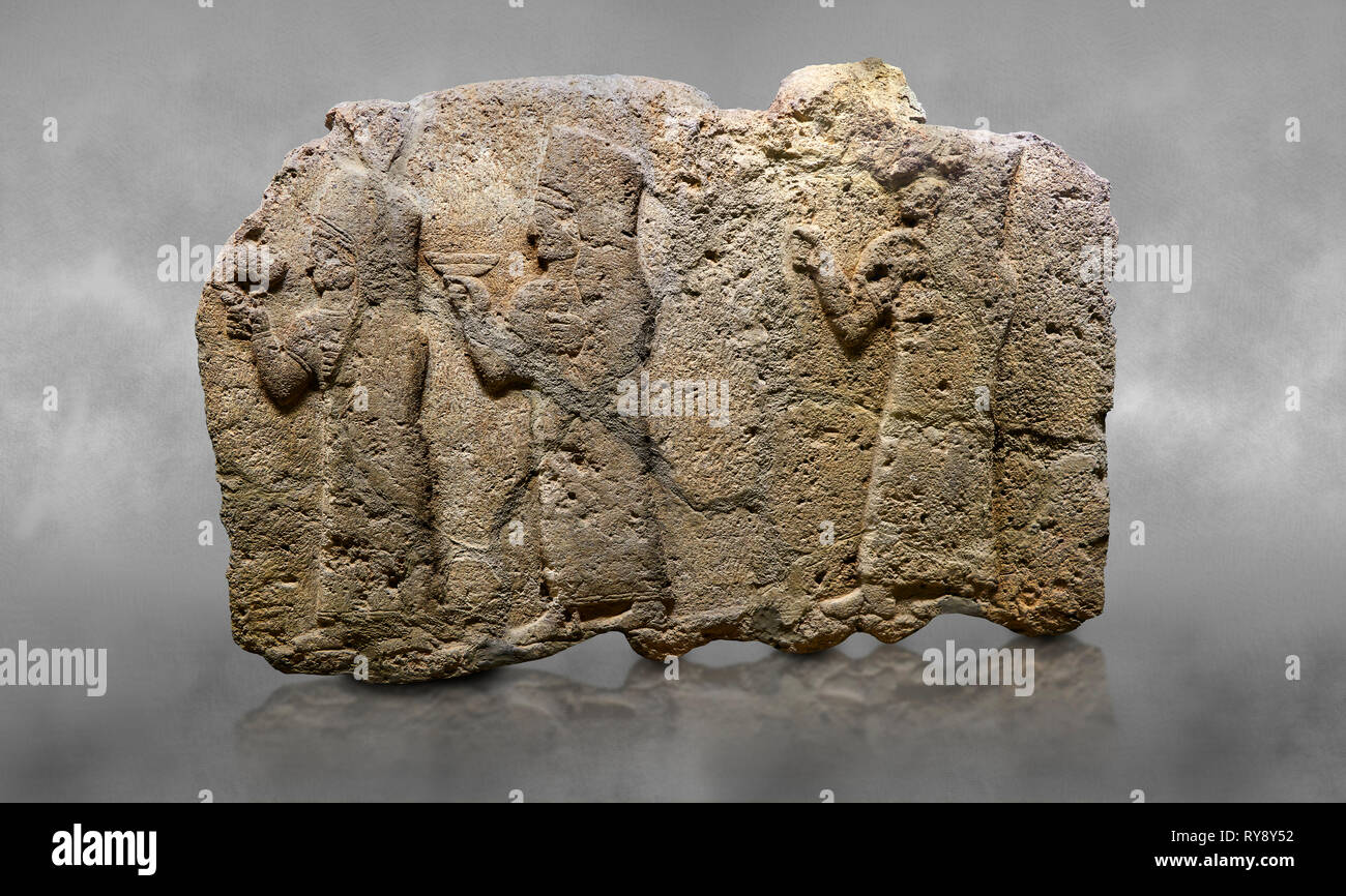 Hethiter monumentale Relief modellierten orthostat stone Panel von eine Prozession. Kalkstein, Karkamıs, (Kargamıs), Karkemisch (Karkemish), 900 - 700 v. Chr. Anat Stockfoto