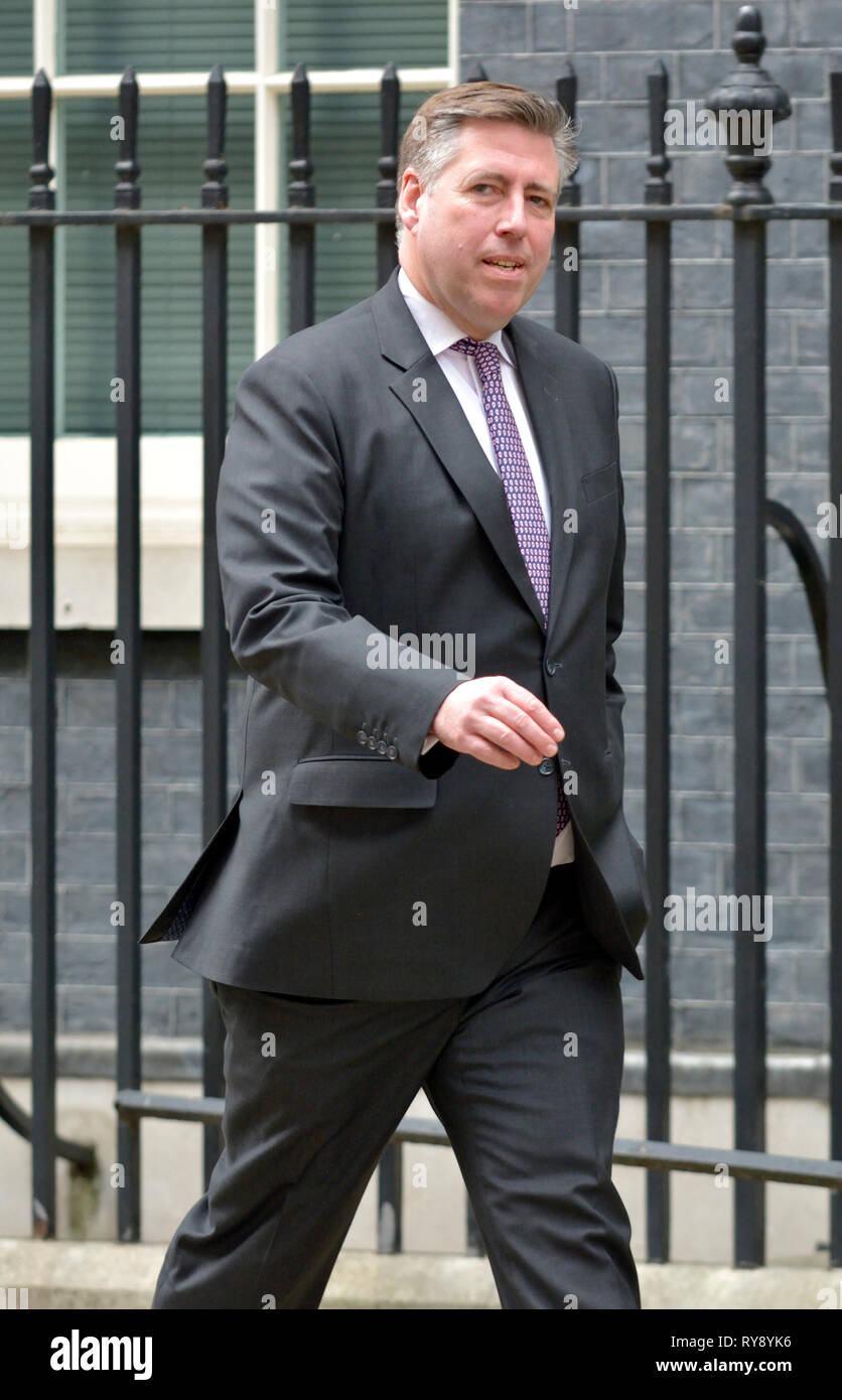 Sir Graham Brady MP (Con: Altrincham und Verkauf West) und Vorsitzender des Ausschusses 1922, 10 Downing Street 11. März 2019 Stockfoto