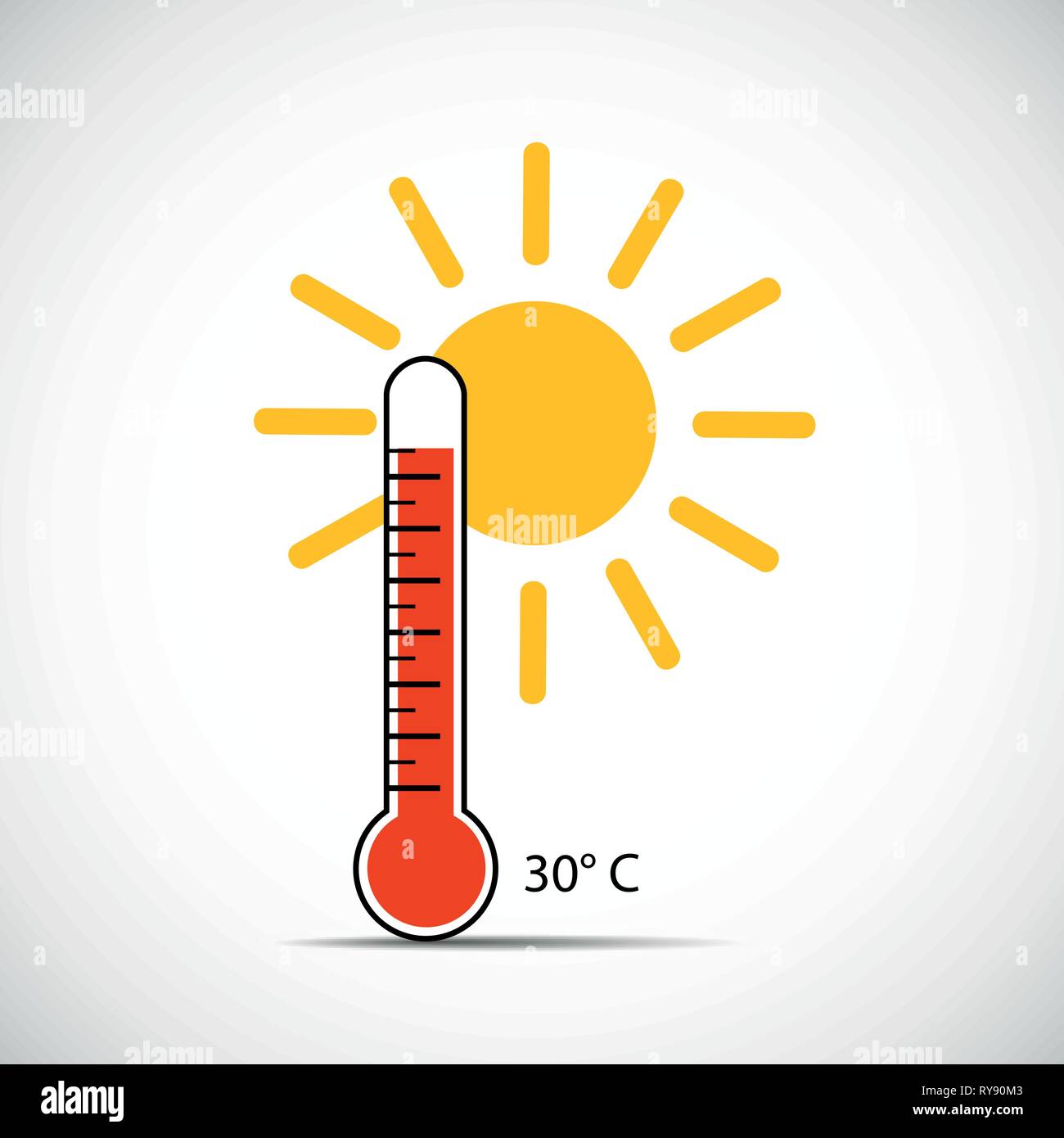 Das Symbol für Wärme Thermometer 30 Grad Sommer Wetter mit Sonnenschein Vektor-illustration EPS 10. Stock Vektor