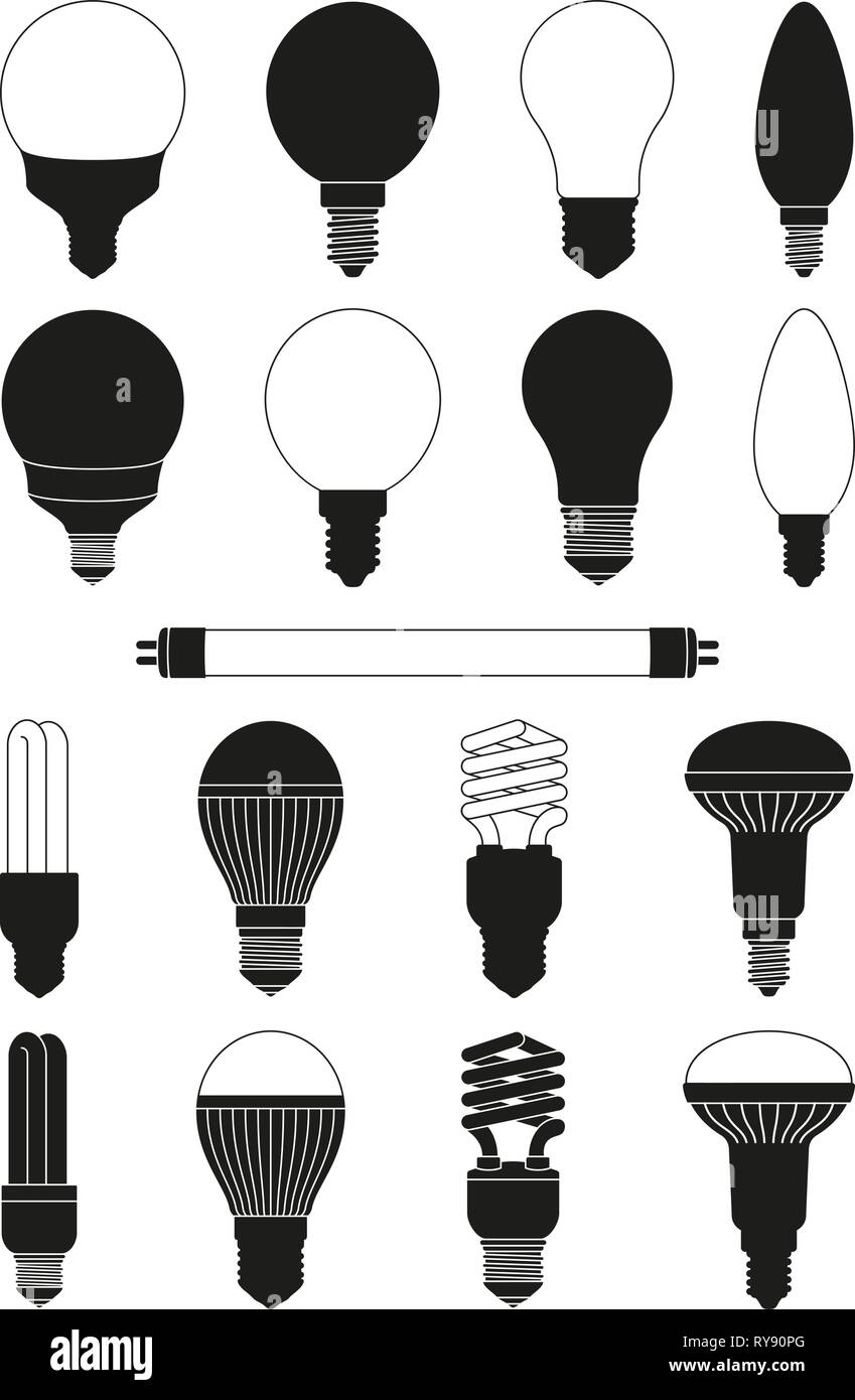 17 schwarze und weiße Lampe eingestellt Stock Vektor