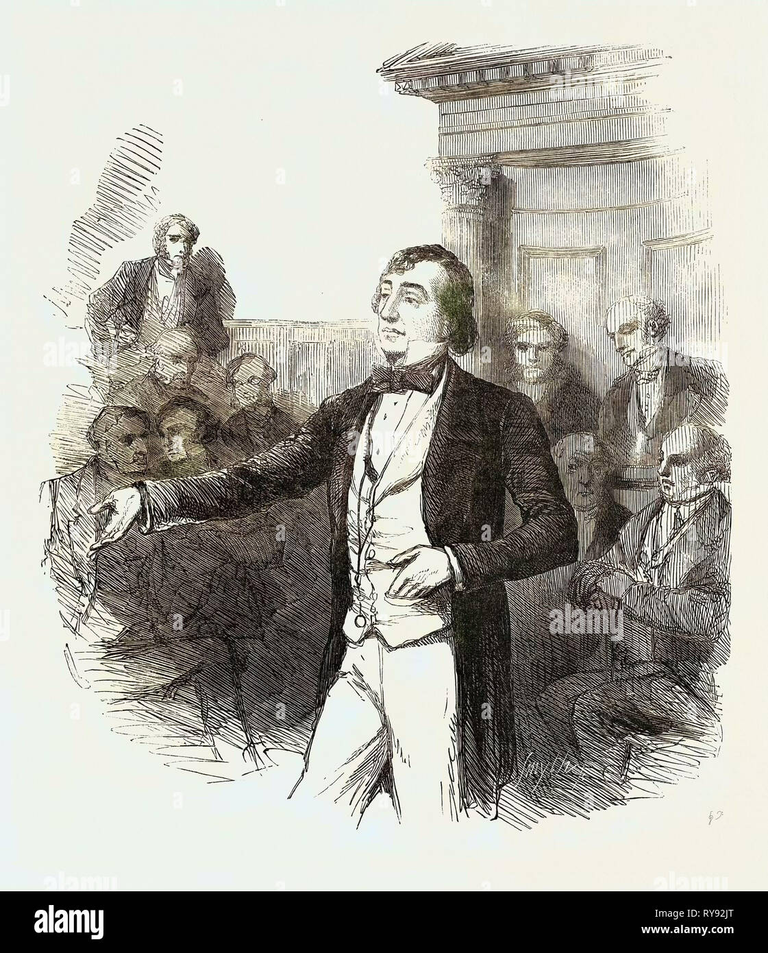 Die Böcke Wahl, Herr Disraeli Adressierung der Kurfürsten in der County Hall, Aylesbury, 1852 Stockfoto