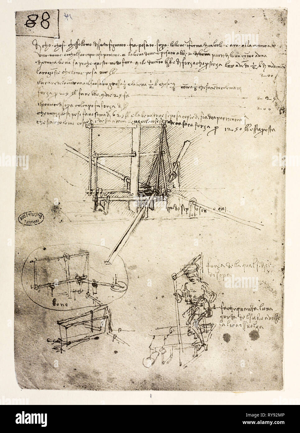 Leonardo da Vinci Flugmaschinendesign, im Zusammenhang mit seinen Studien über künstliche Flüge. Stockfoto