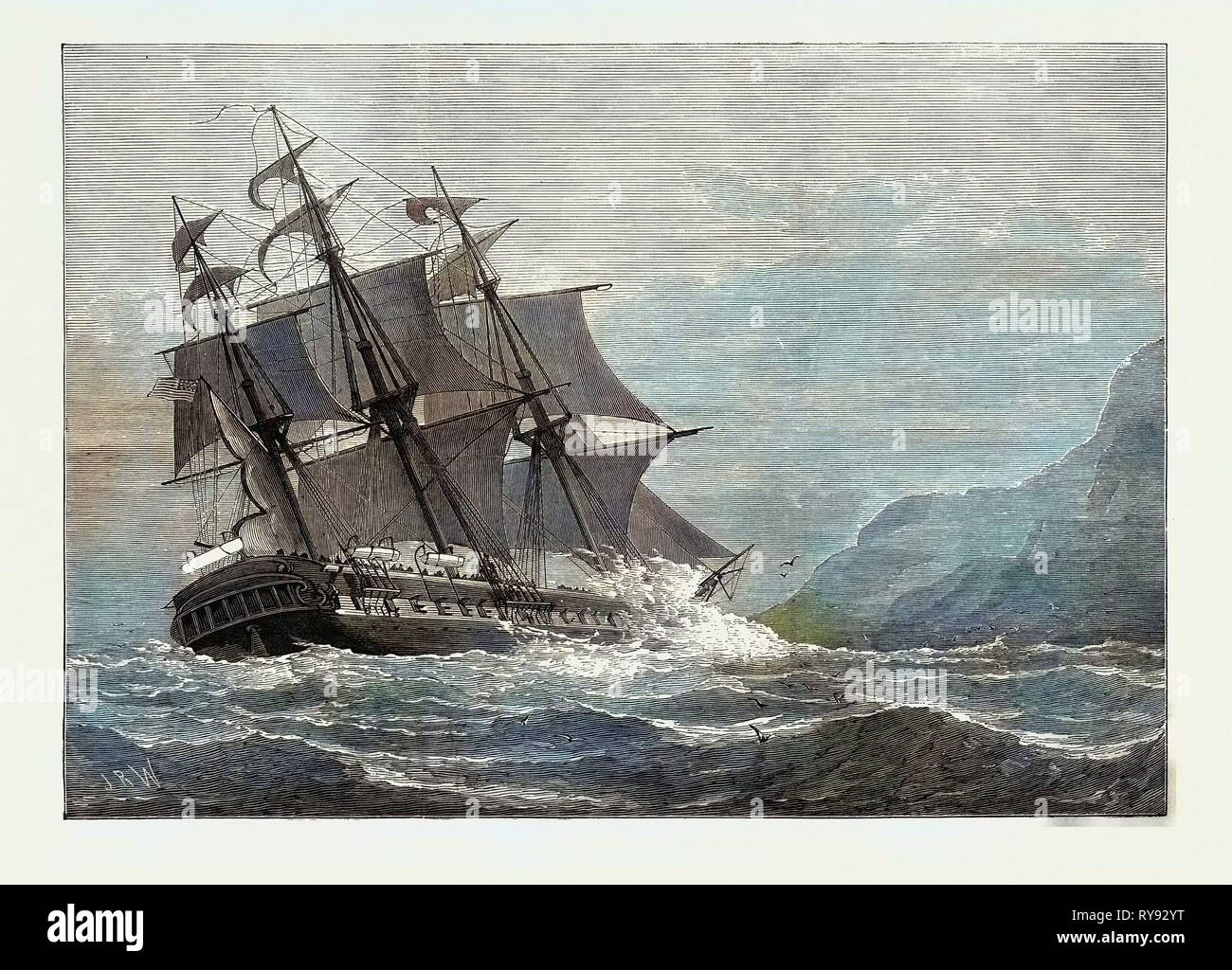 Die amerikanische Fregatte Verfassung am Ufer in Swanage Punkt 1879 Stockfoto