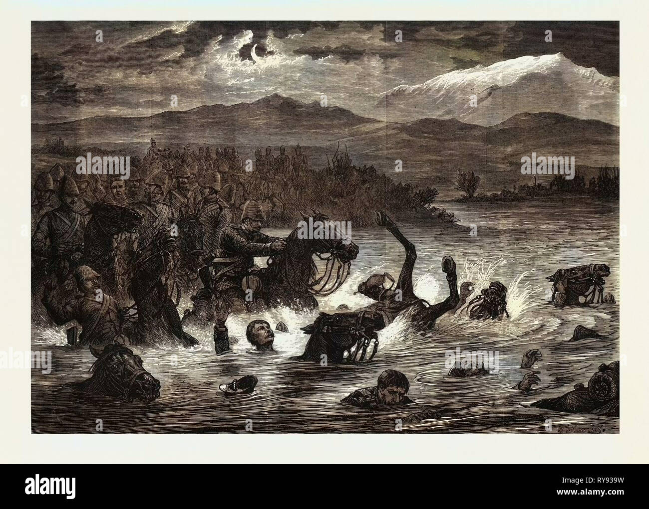 Der afghanische Krieg: Die Katastrophe auf den 10 Husaren in Kabul Fluss 1879 Stockfoto