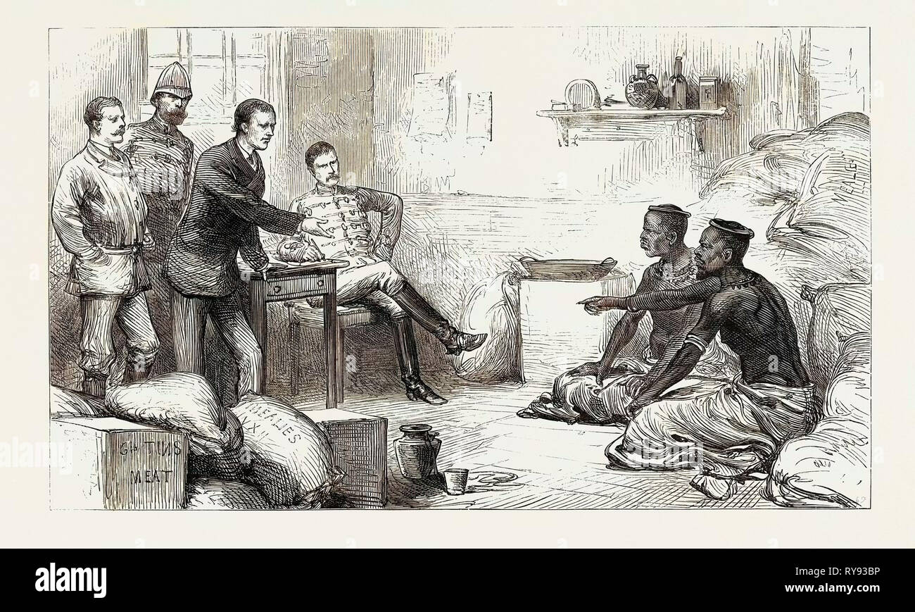 Die Zulu Krieg: Boten der abfragenden Cetewayo an Dalmain's Farm (Fort Kirsche) 1879 Stockfoto