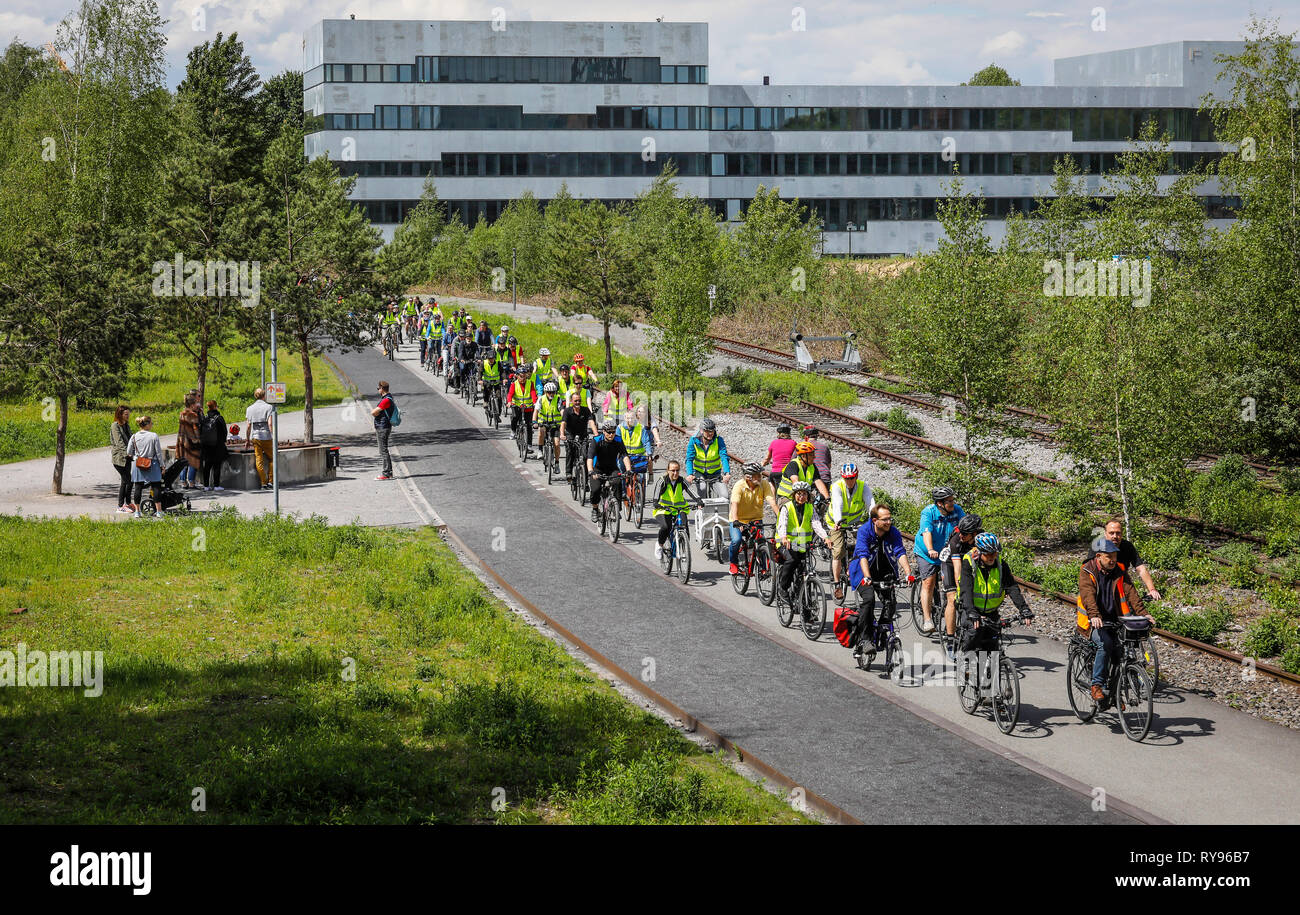 Essen, Ruhrgebiet, Nordrhein-Westfalen, Deutschland - Stadt Radfahren, Radfahren für ein gutes Klima, ein Ereignis, eine Kampagne des Klima-bündnis, hier Ankunft auf Stockfoto