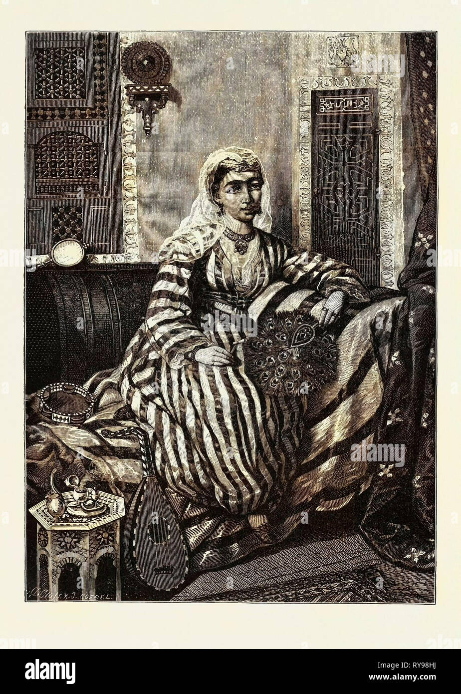 ALMAS, A UNTERSCHIEDEN AHAB SÄNGER. Ägypten, Gravur 1879 Stockfoto