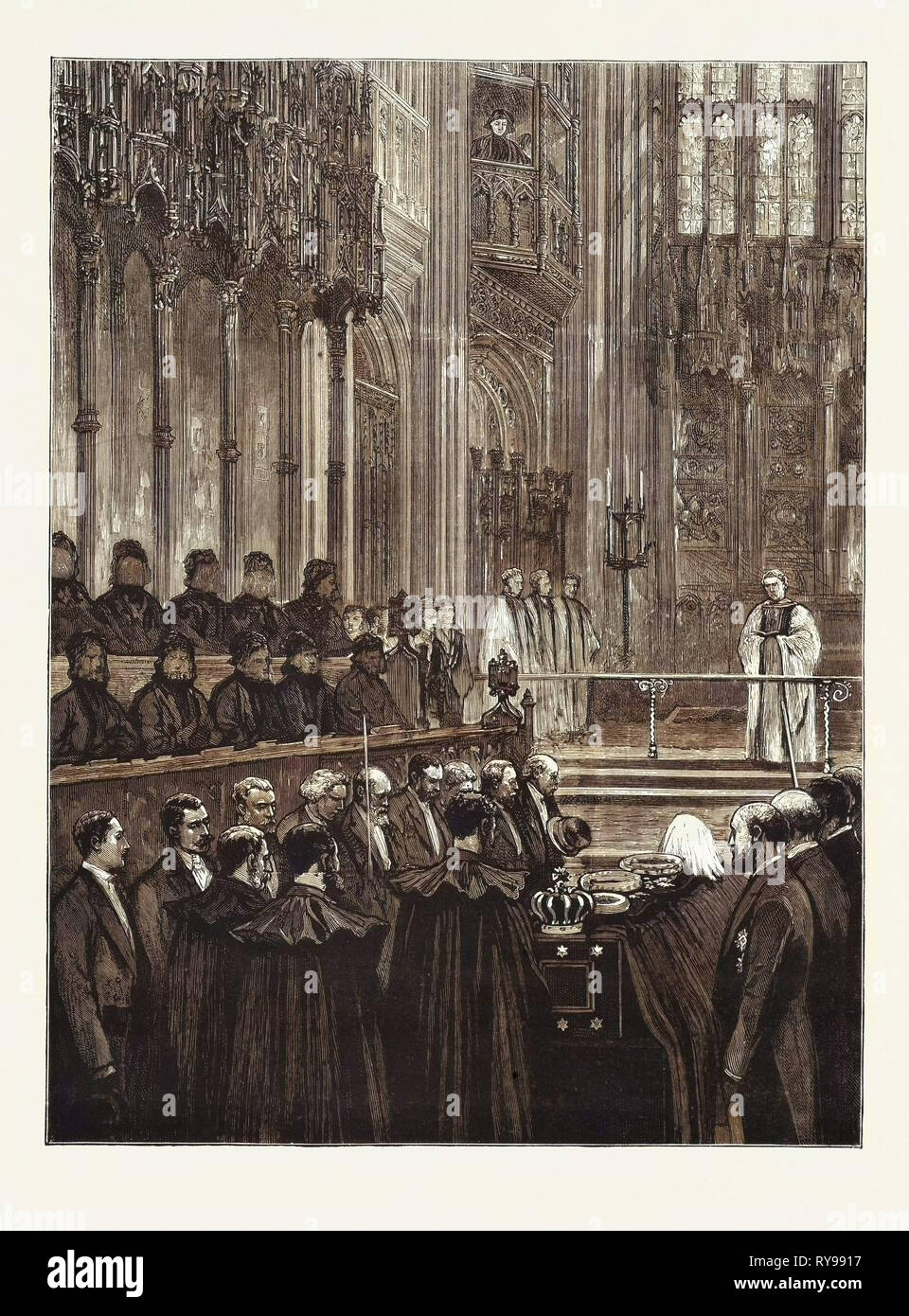 Begräbnis des verstorbenen Königs Georg von Hannover im Windsor - die Zeremonie in der St. George's Chapel, Großbritannien Stockfoto