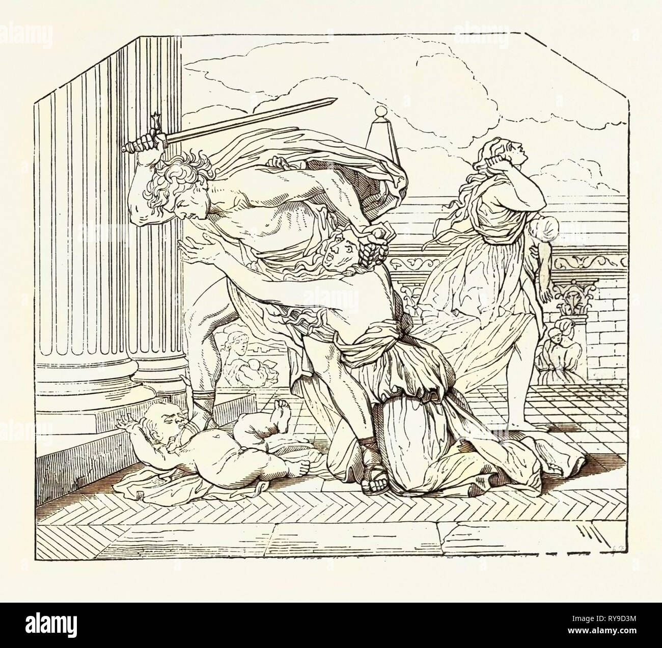 Der Kindermord von Nicolas Poussin: Malerei. Gravur von 1855 Stockfoto