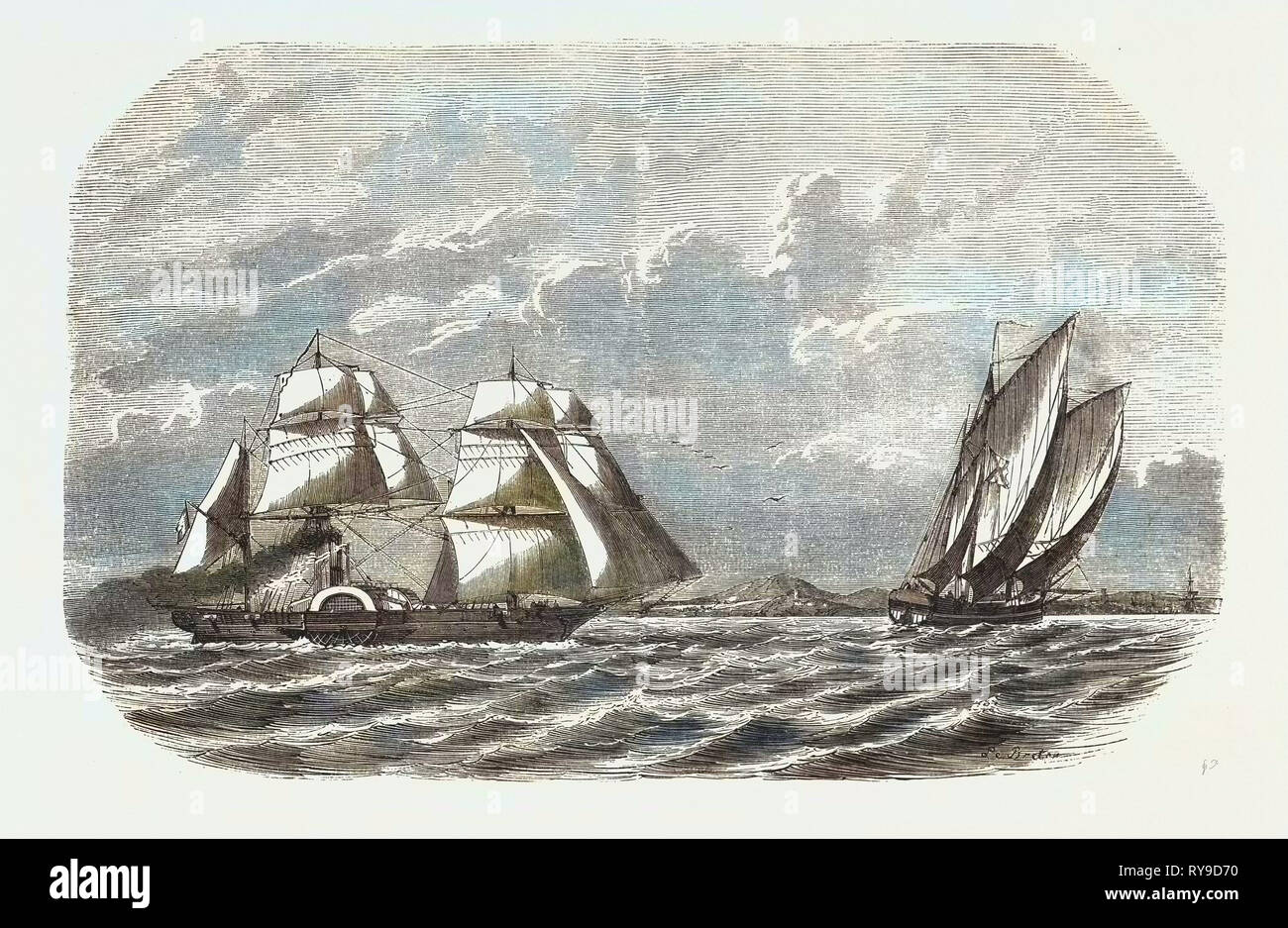 Die Jagd und die Menschikoff der russischen Schiff, durch den Dampf sloop Cocyle im Weißen Meer in der Nähe von Archangelsk, Russland. Gravur 1855 Stockfoto