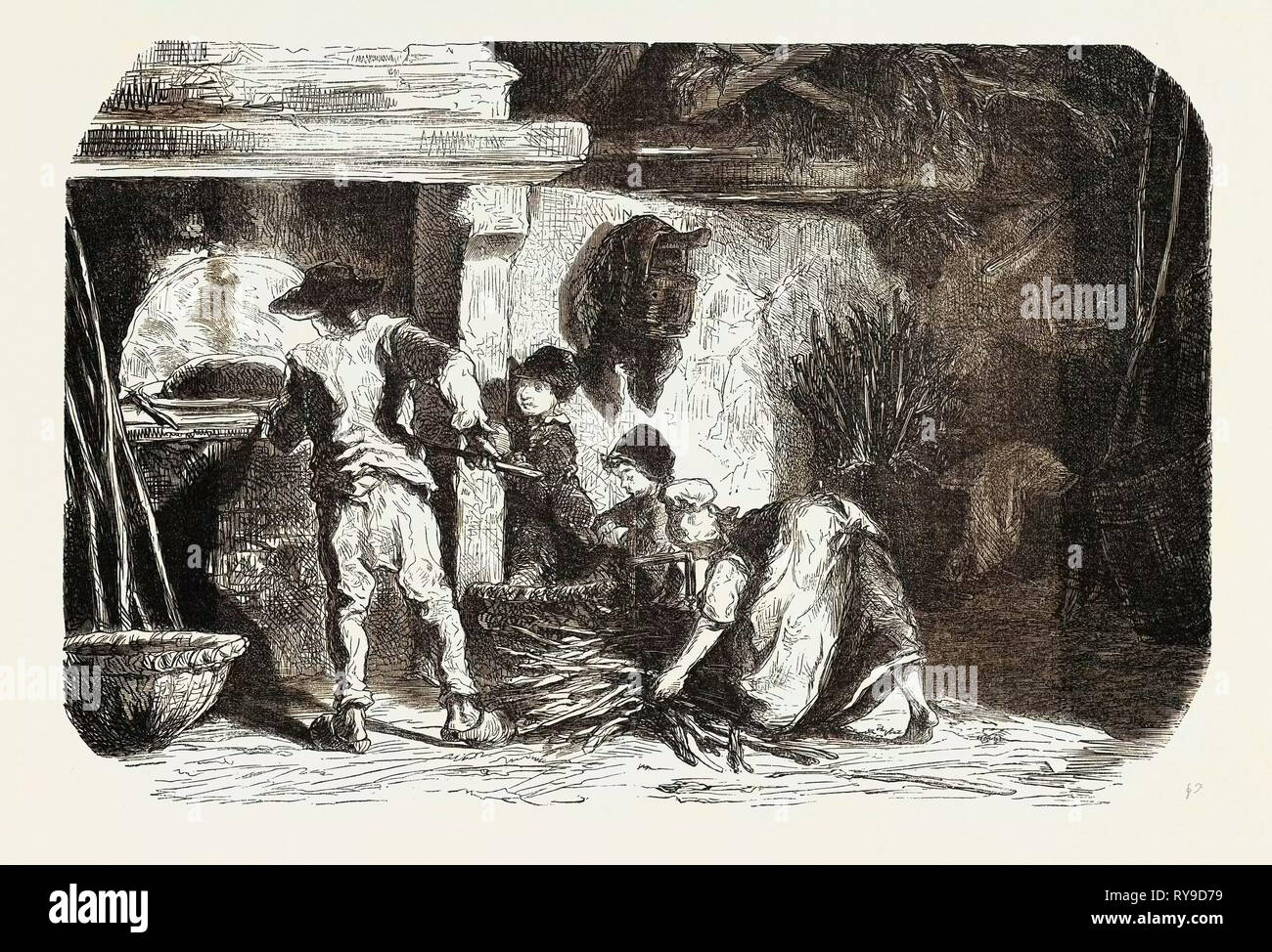 Szenen des LANDLEBENS: Das Backhaus. Studien von Damourette. Gravur von 1855 Stockfoto