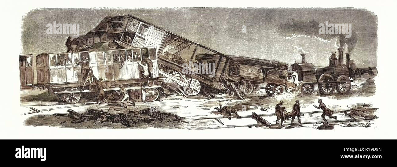 Unfall auf der Versailler Railway (Links), 9. September 1855, Frankreich. Gravur Stockfoto