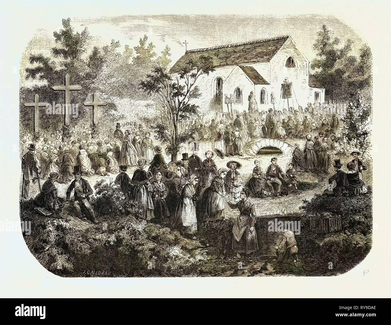 Fest der Geburt Mariens: Wallfahrt zu Unserer Lieben Frau von den Engeln, Livry (Seine-Et-Oise), Frankreich, 1855. Gravur Stockfoto