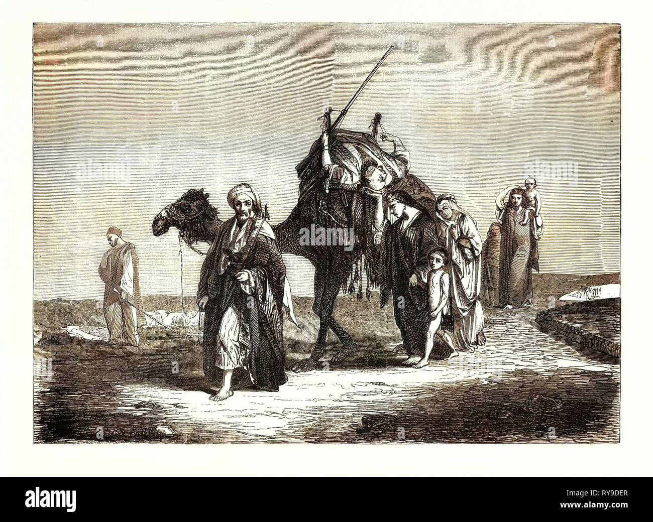 Konvoi Beerdigung in der Wüste von Suez, Ägypten. Gravur 1855 Stockfoto