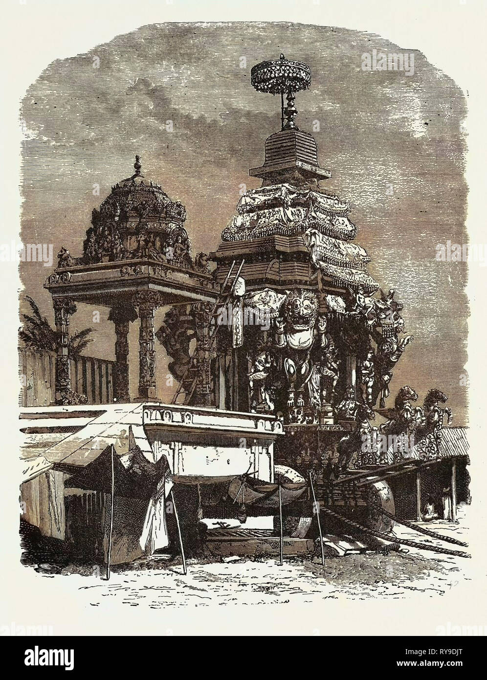 Das Auto von Moloch. Hindu Tempel Ratha Yatra Auto, das Apocryphally zu zerquetschen Devotees unter seine Räder bekannt war. Das Wort leitet sich aus dem Sanskrit JagannaTha (Devanagari) 'World-Lord', einer der Namen von Krishna gefunden im Sanskrit Epen Abgeleitete Stockfoto Das Auto von Moloch. Hindu Tempel Ratha Yatra Auto, das Apocryphally zu zerquetschen Devotees unter seine Räder bekannt war. Das Wort leitet sich aus dem Sanskrit JagannaTha (Devanagari) 'World-Lord', einer der Namen von Krishna gefunden im Sanskrit Epen Abgeleitete Stockfoto