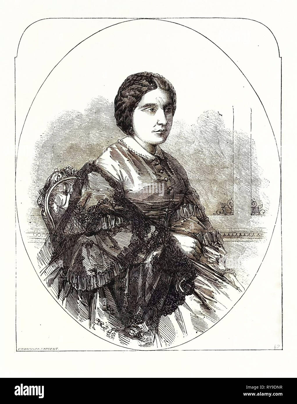 Madame Miolan-Carvalho, der Königlichen italienischen Opera, Covent Garden, London, UK. Marie Caroline Miolan-Carvalho, Dezember 31, 1827, Marseille - Juli 10, 1895, Chateau-Puys, war ein berühmter französischer Opern Sopran, besonders im Zusammenhang mit Licht Lyrik und Koloratur Rollen Stockfoto