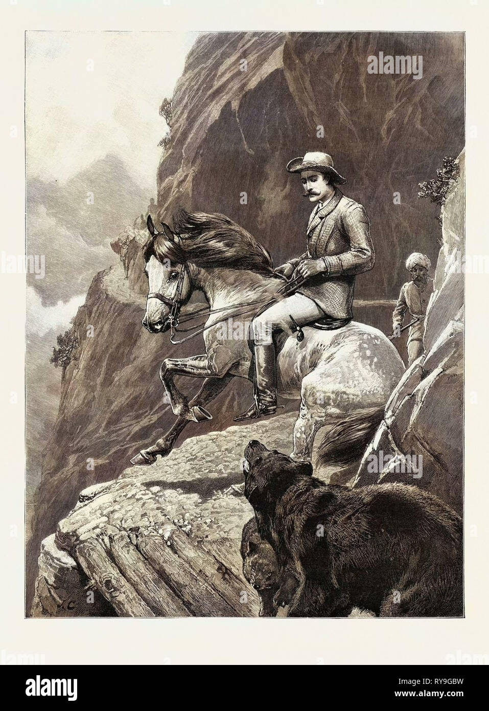 Eine Frage der Vorfahrt: ein Berg Vorfall in Kaschmir, Kaschmir, Indien, 1892 Gravur Stockfoto