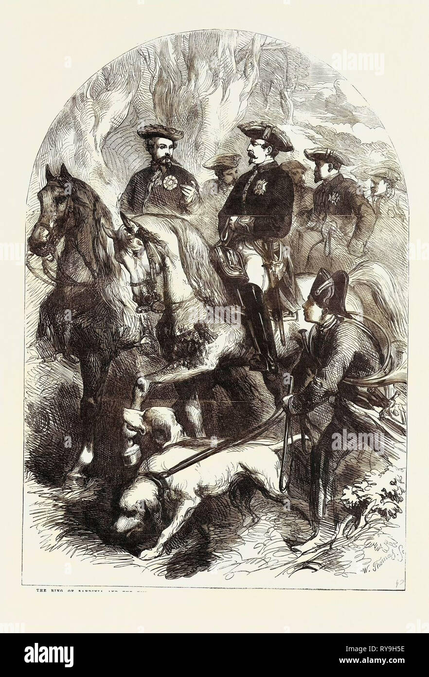Der König von Sardinien und der Kaiser der Franzosen auf der Jagd in den Wald von Fontainebleau Stockfoto