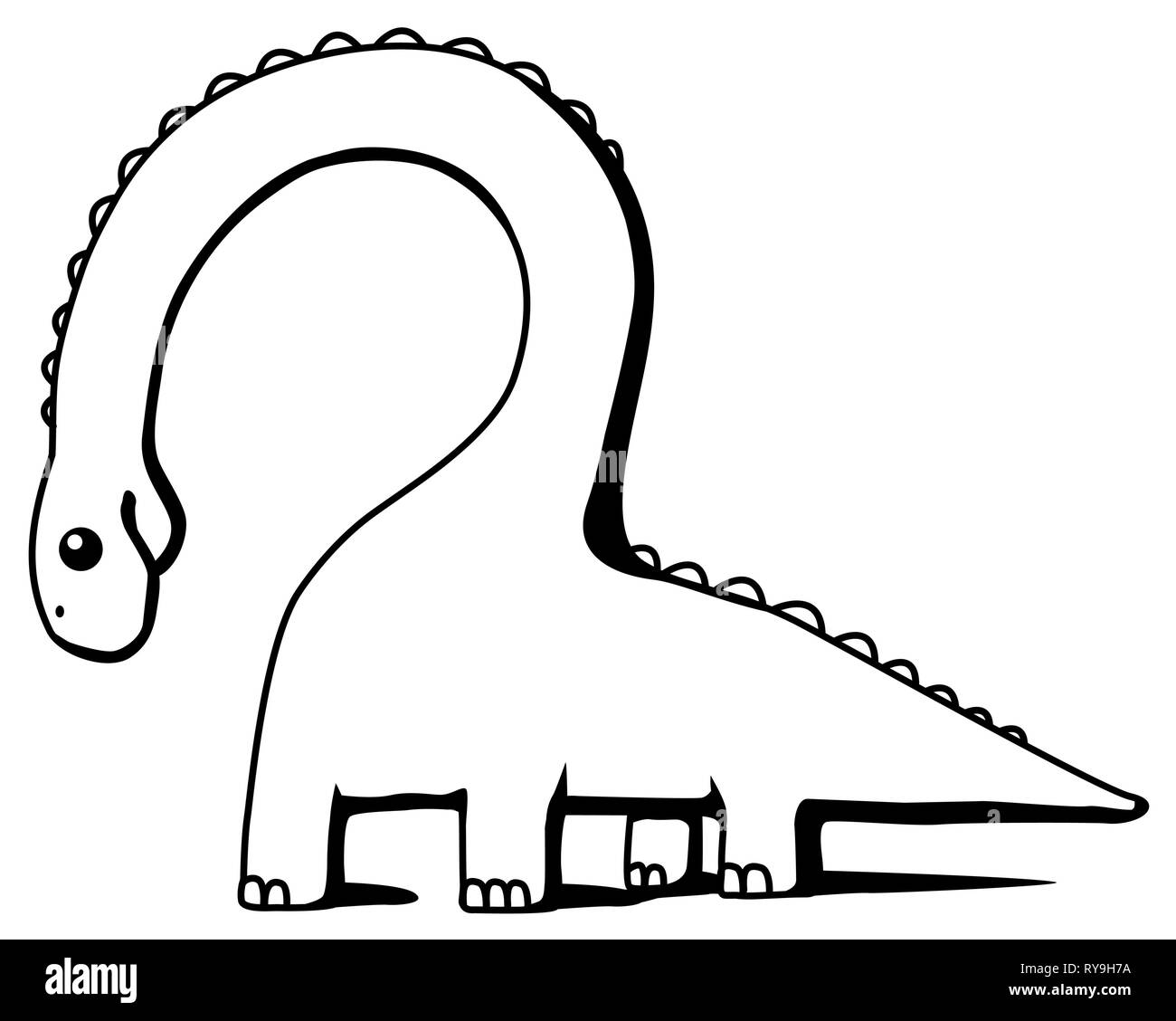 Dinosaurier Pflanzenfresser Zeichnung, Vector, horizontale Linie zeichnen, über Weiß, isoliert Stock Vektor