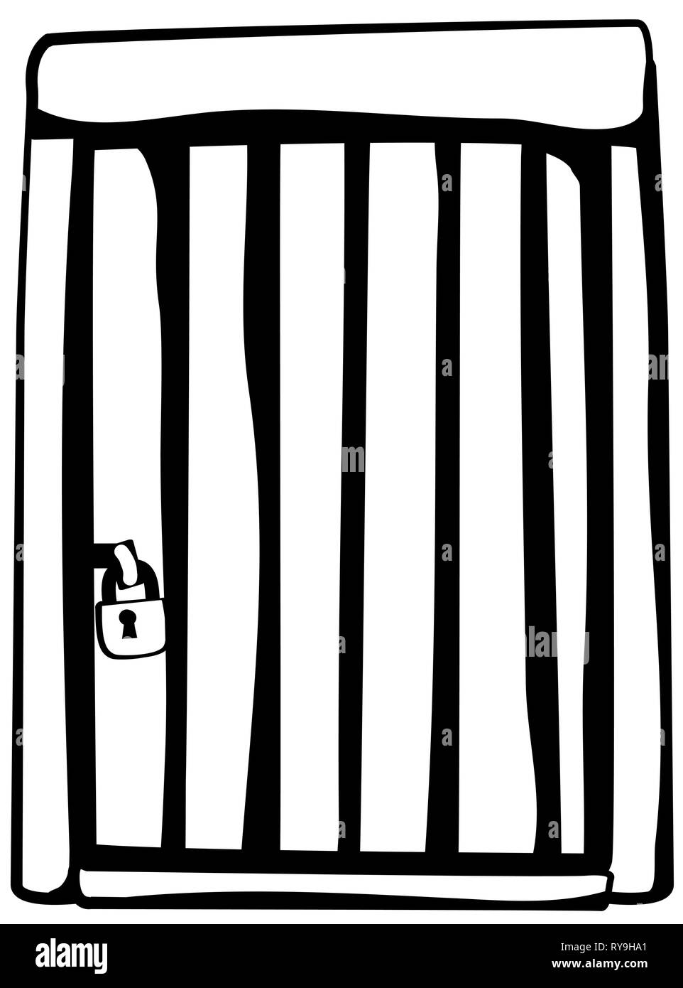 Tür Holz- gesperrt cartoon Zeichnung, Vector Illustration, vertikal, über Weiß, isoliert Stock Vektor