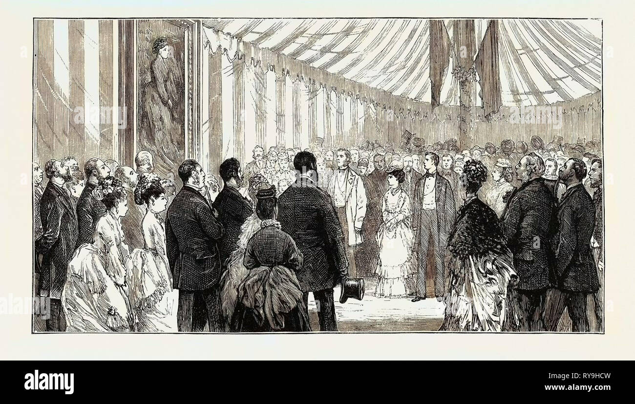 Mehrheit der Earl Grosvenor: Präsentation von Earl Grosvenor mit dem Porträt der Herzogin von Westminster, 29. August 1874 Stockfoto