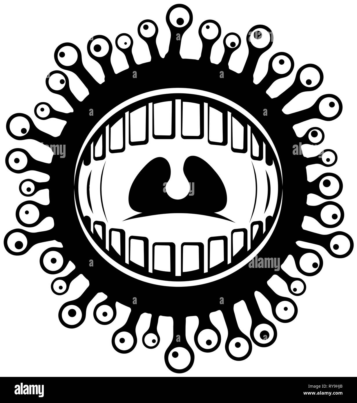 Augen Mund Halloween Monster stilisierte Schablone schwarz, Vector  Illustration, Vertikal, isoliert Stock-Vektorgrafik - Alamy
