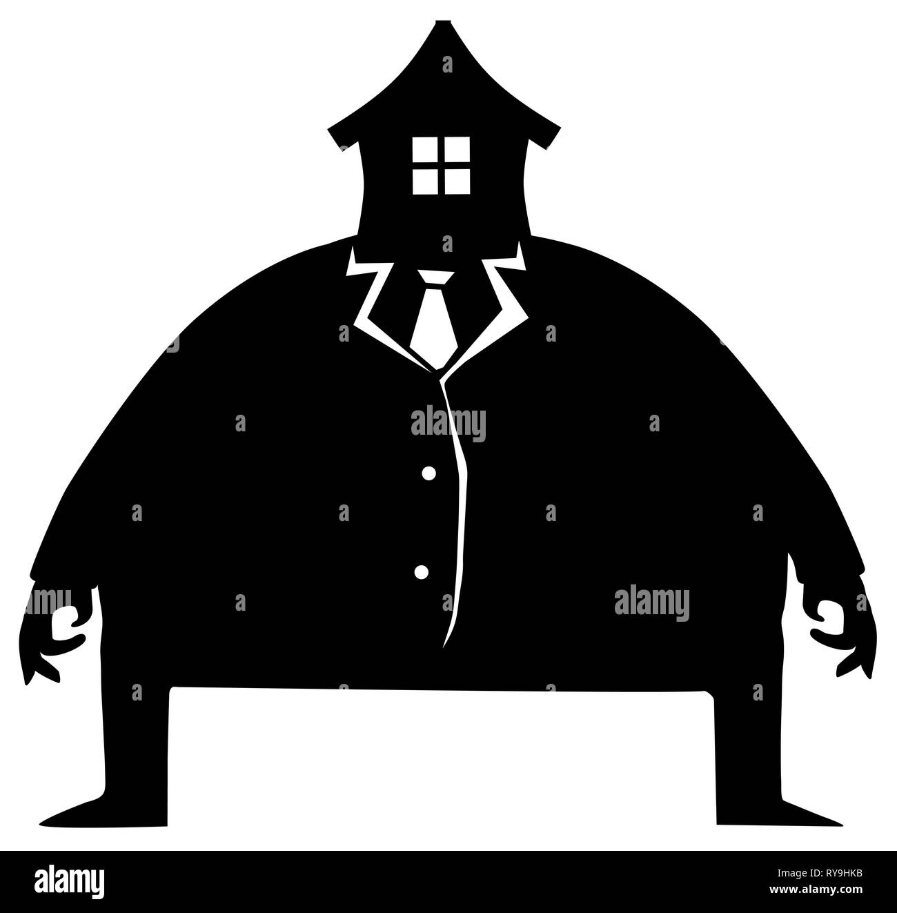 Gesicht Haus Kopf Mann Symbol Silhouette Schablone schwarzen Humor Witz surreal, Vector Illustration, horizontal, isoliert Stock Vektor