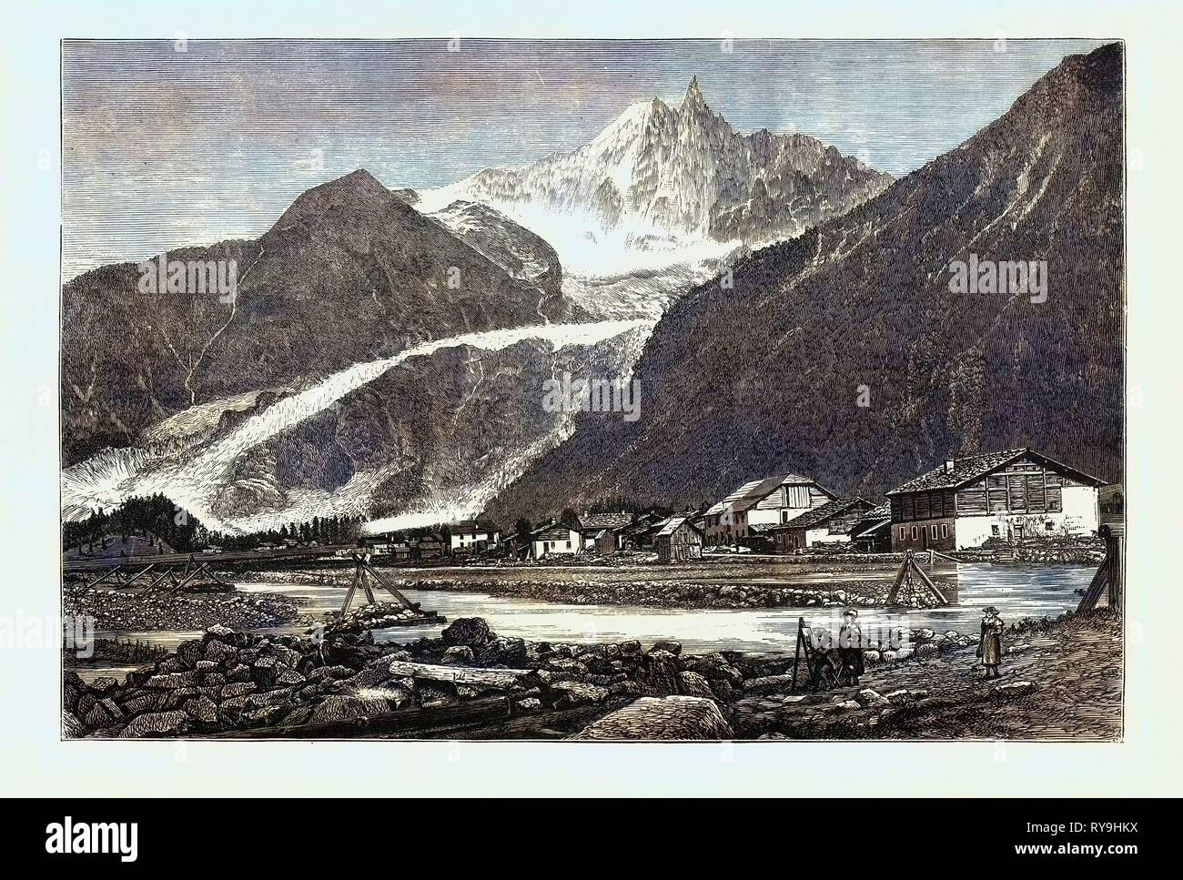Ein Herbst Tour in der Schweiz: Den Gletscher Des Bois und Aiguille du Dru, Chamounix Stockfoto