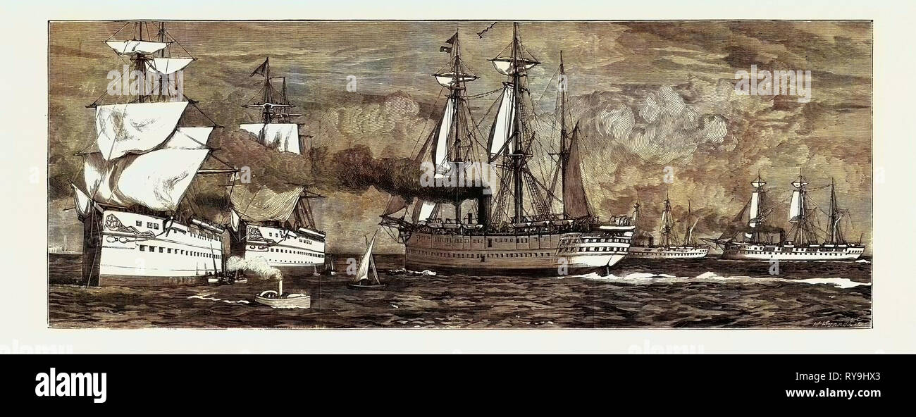 Die Krise in Ägypten: Kriegsvorbereitungen in Portsmouth, unsere Flotte von Schiffen Stockfoto