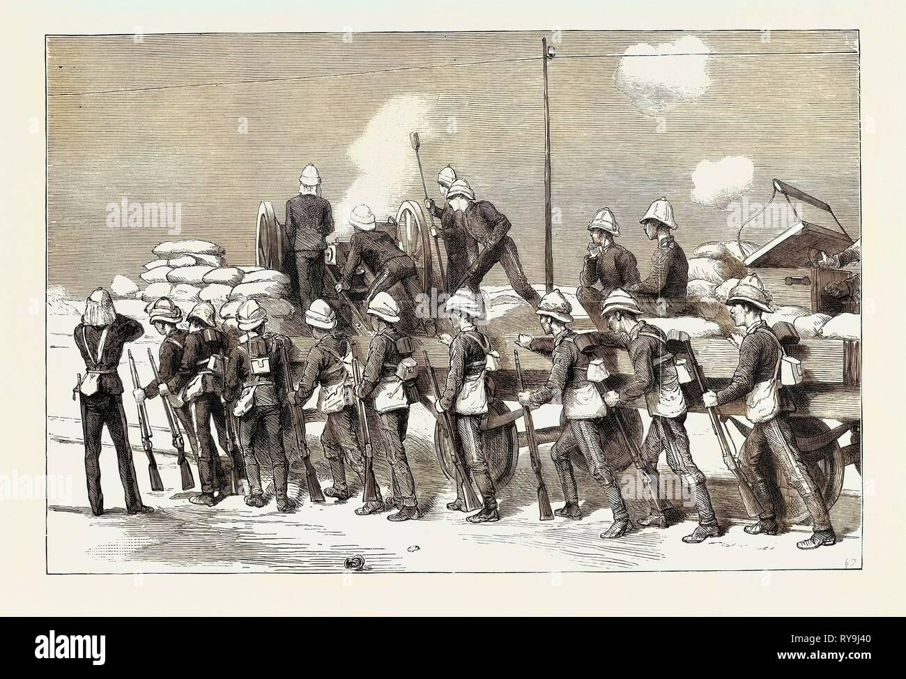 Der Krieg in Ägypten: Kampf Arabi mit seinen Eigenen Waffen: Arbeiten der Krupp Gewehr auf Kassassin, August 28. Stockfoto