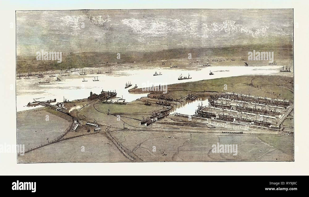 Der Blick aus der Vogelperspektive auf die Ost und West India Dock Verlängerung, Tilbury Stockfoto