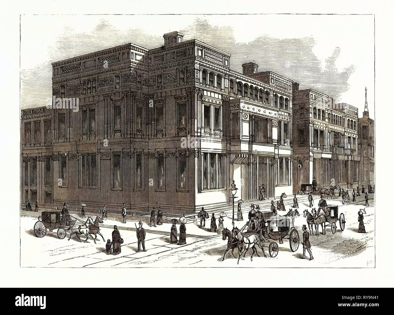 Einblicke in die architektonischen Fortschritte von New York City. Die Vanderbilt Paläste auf der Fifth Avenue, zwischen Fifty-Second Fifty-First und Straßen. Usa, Gravur 1880 1881 Stockfoto