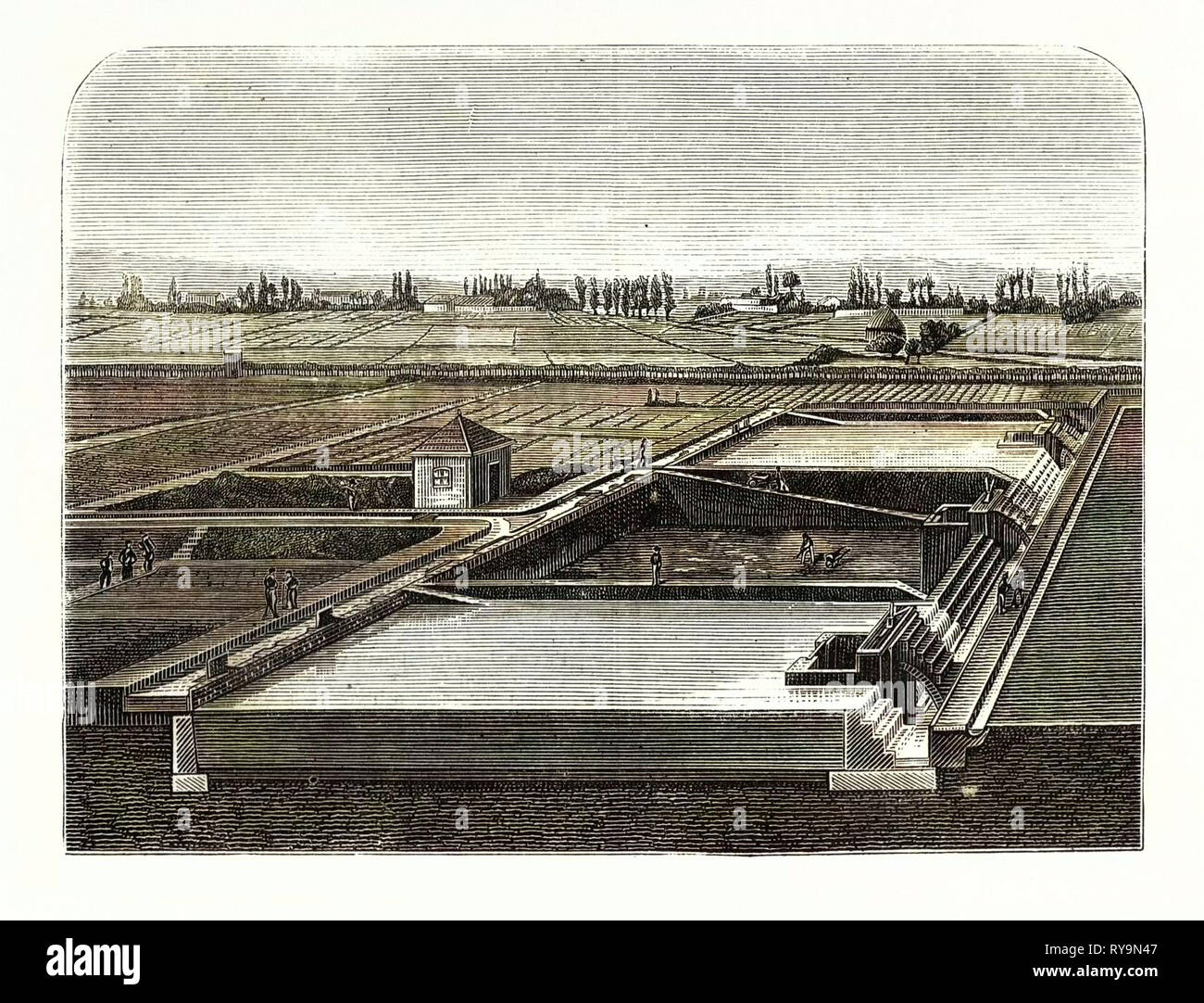 Nutzung der Kanalisation VON PARIS: BEHÄLTER FÜR CHEMISCH REINIGUNG DER ABWÄSSER. Frankreich Stockfoto