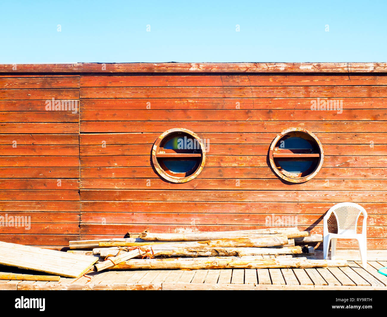 Holzhütte Fassade in den Strand von Ostia Lido - Rom, Italien Stockfoto