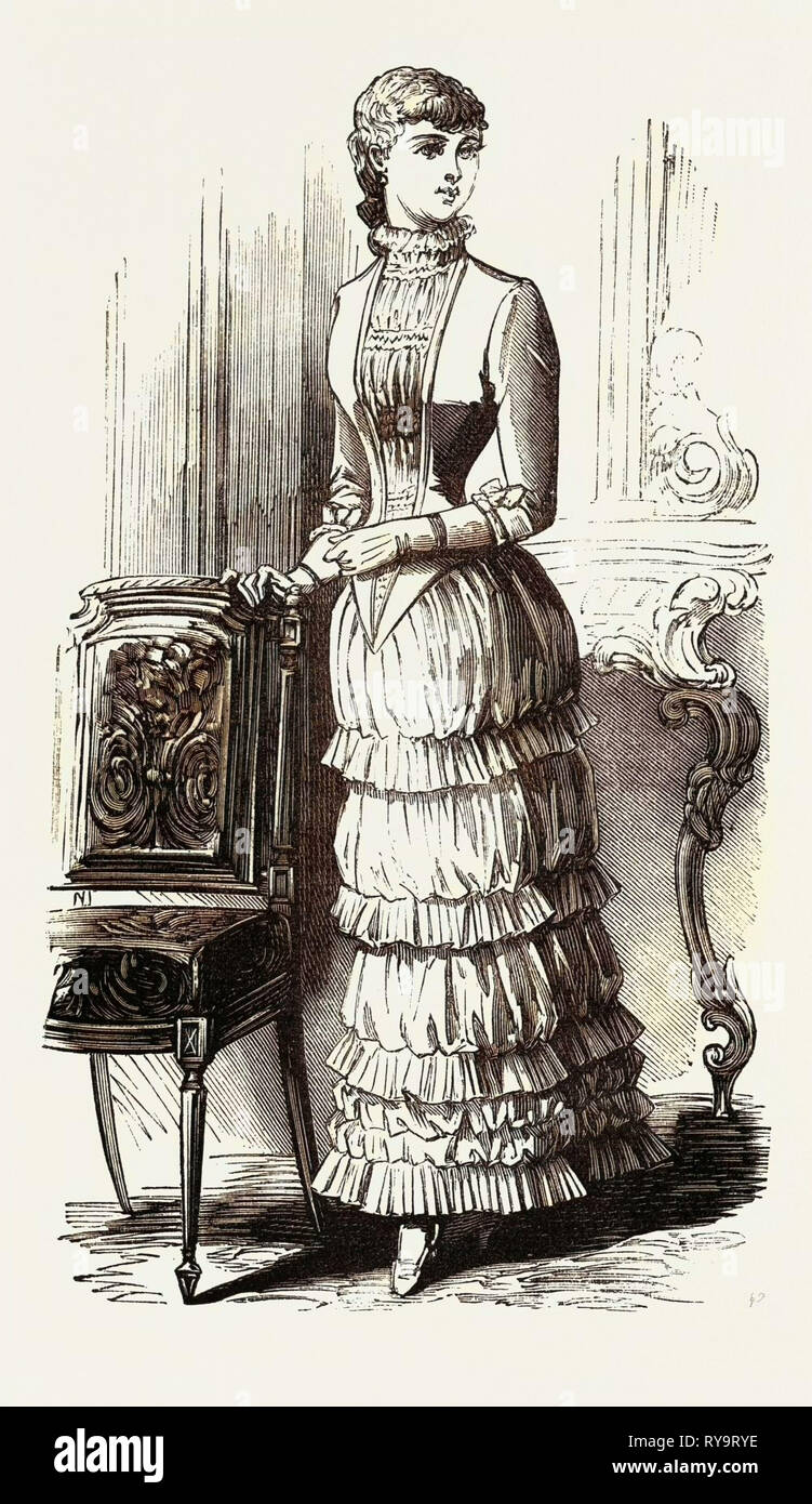 Abendessen Kleid für Mädchen von 15, Mode, Gravur 1882 Stockfoto