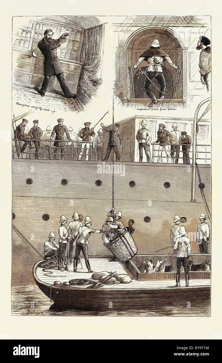 An Bord eines Truppentransporter, militärischen Lebens, Großbritannien, Großbritannien, England, Europa, Großbritannien, Großbritannien, europäischen, Gravur 1879 Stockfoto