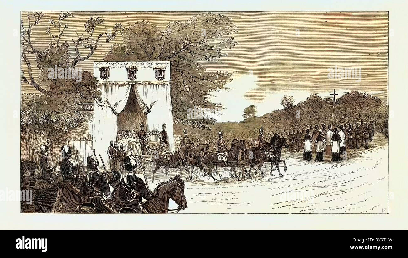 Die Prozession verlassen Camden Haus für St. Mary's Church, der Beerdigung des Prinzen Louis Napoleon, Gravur 1879 Stockfoto