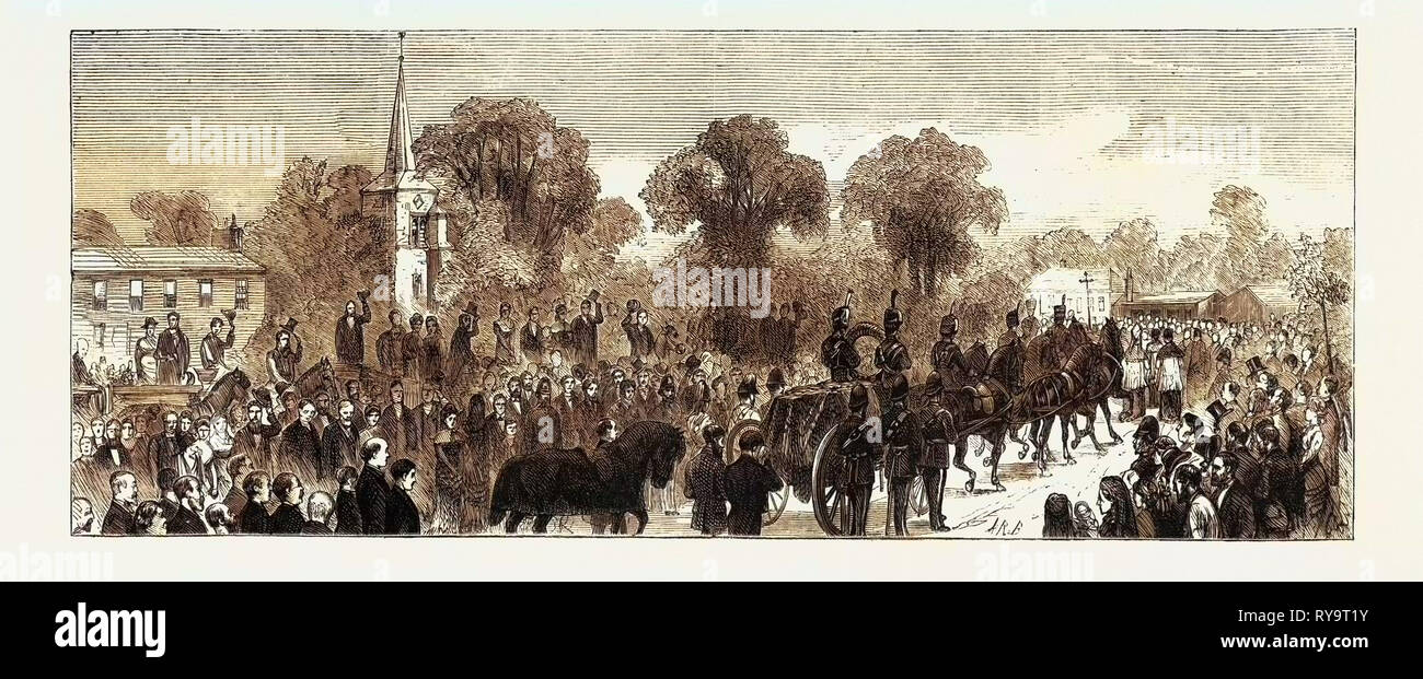Die Prozession auf dem Weg zu St. Mary's Church, der Beerdigung des Prinzen Louis Napoleon, Gravur 1879 Stockfoto