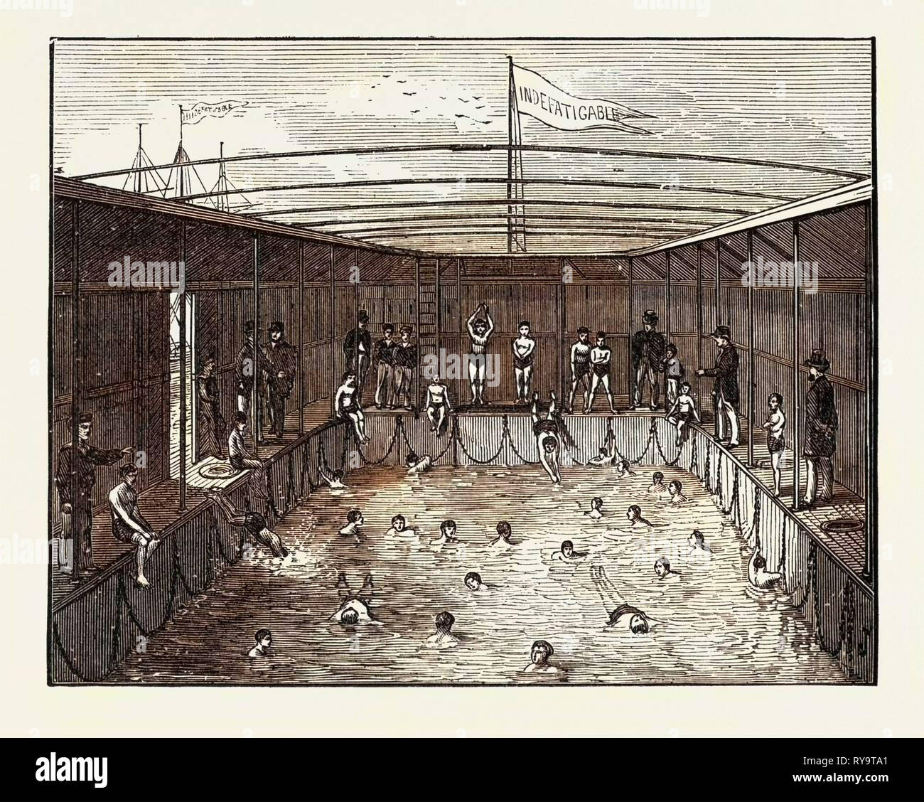 Schwimmbad des Schulschiff "UNERMÜDLICHE" in Liverpool, Großbritannien Stockfoto