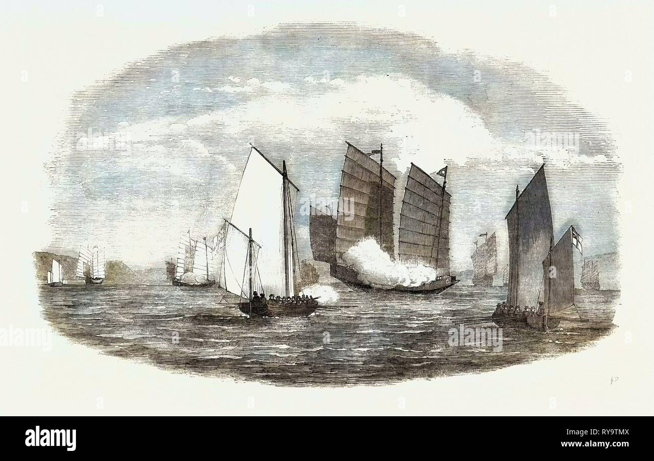 Angriff auf einen Chinesischen Piratical Flotte durch die Boote der H.M.S. "Kleopatra", in Bias Bay, China Stockfoto
