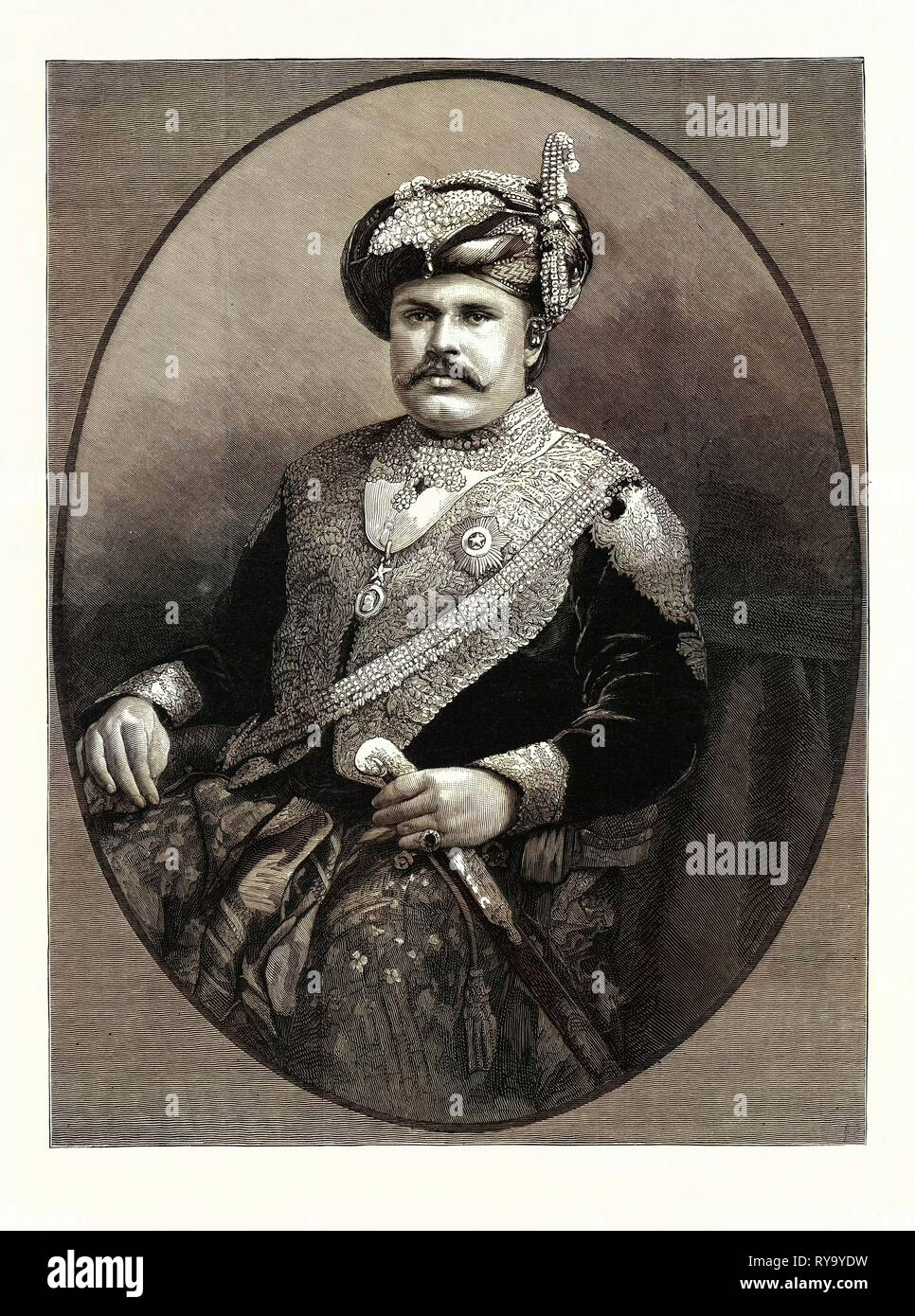 Seine Hoheit der Maharadscha Rawul Shree Takhtsingjee K.C.S.I. Thakore Sahib von Bhownugger Stockfoto