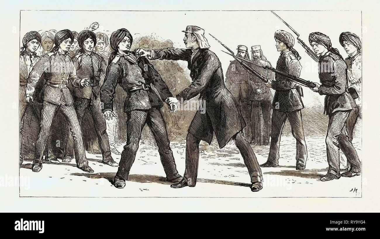 Gordon in China Mai 1863 Meuterei von Non-Commissioned Officers: Gordon näherte sich die meuternden Corporal ihn Aus dem Rang mit seiner eigenen Hand und bestellte zwei Infanterie neben ihm auf der Stelle zu erschiessen. Die Bestellung wurde sofort Gehorchte Stockfoto
