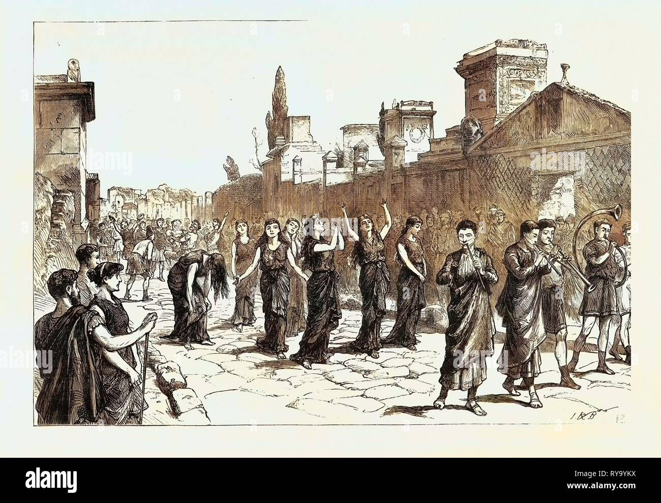 Der Trauerzug in der Strada delle Tombe Pompeji Stockfoto