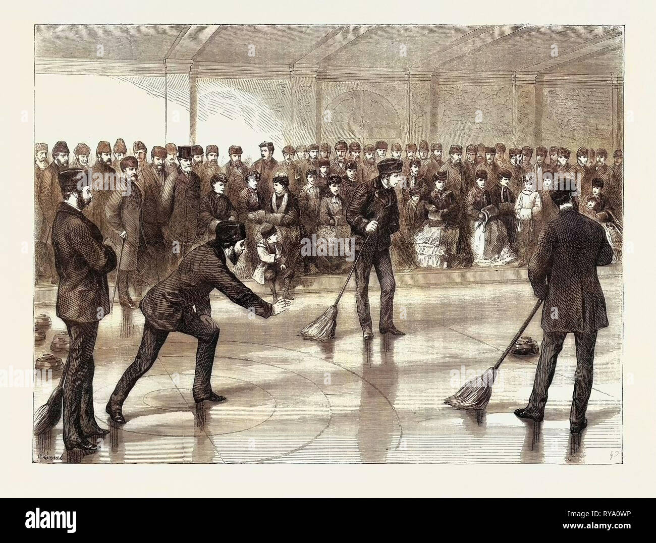 Prince Arthur Öffnen der Caledonia Eisstockbahn in Montreal, Kanada, 1870 Stockfoto
