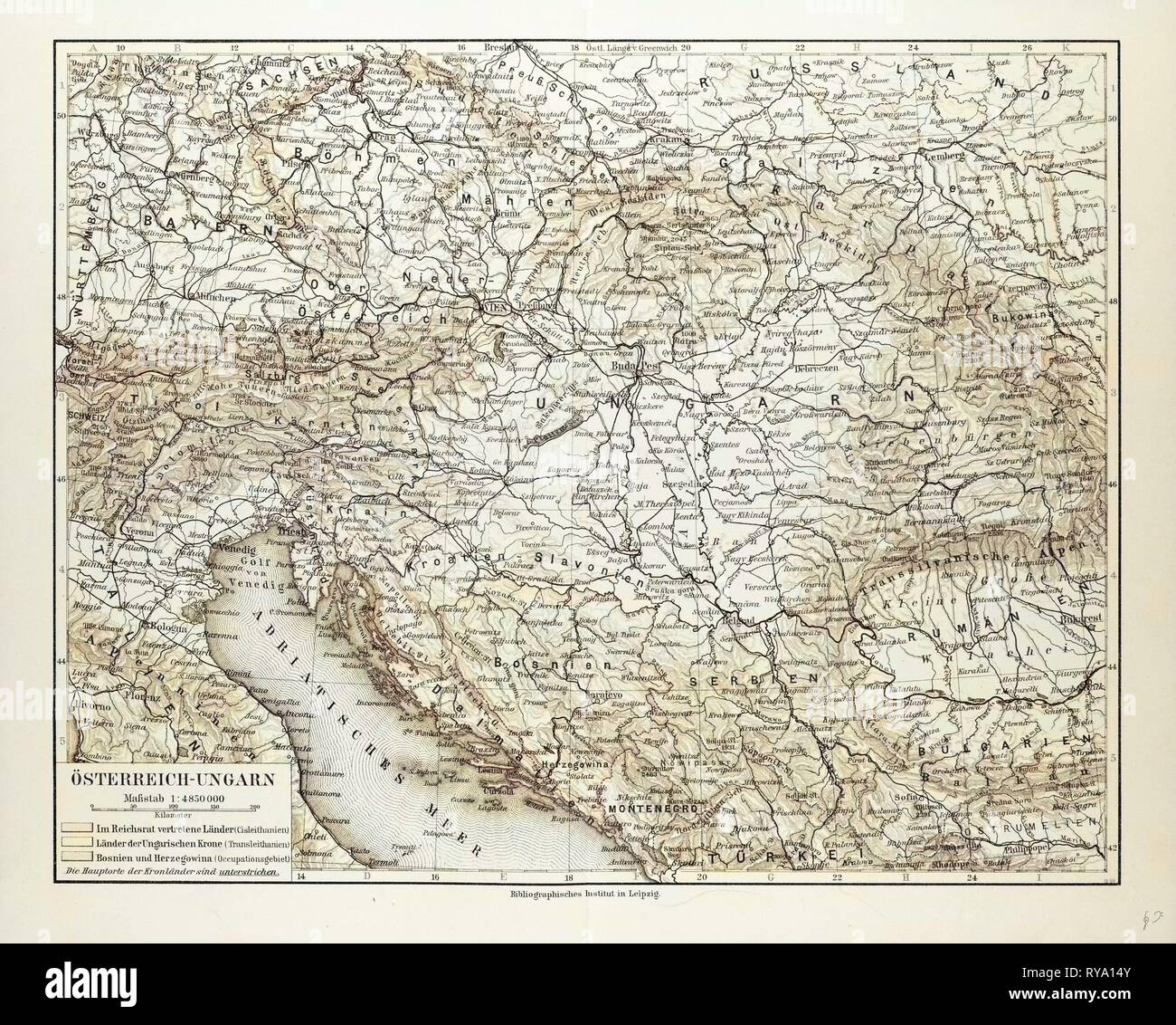 Karte von Österreich-ungarn 1899 Stockfoto