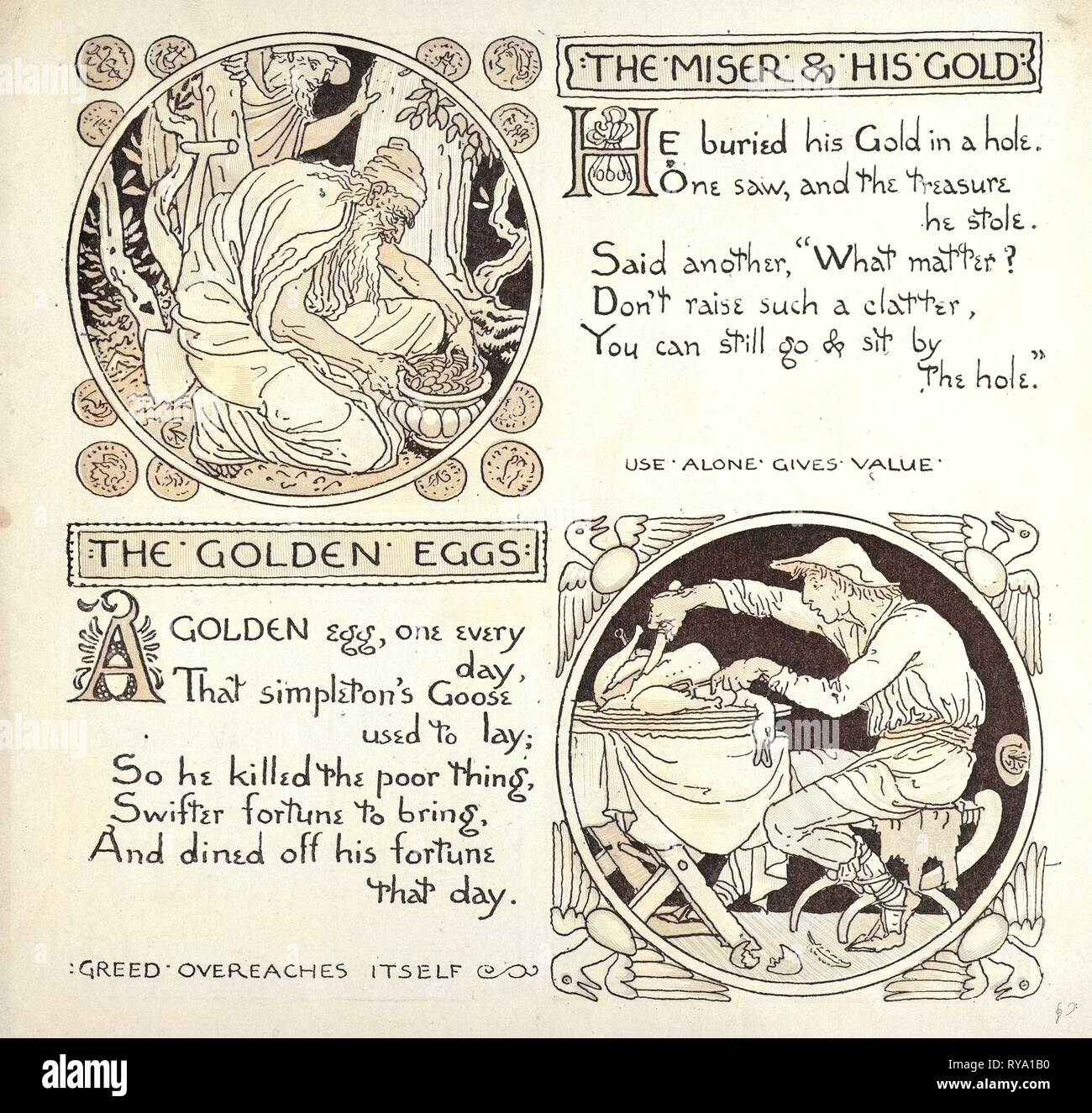 Der Geizhals und Seine goldene die goldene Eier Stockfoto