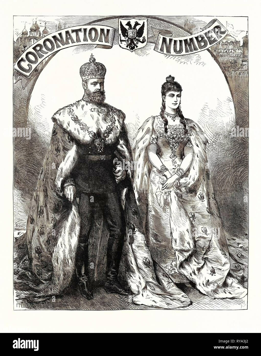 Der Kaiser und die Kaiserin von Russland in ihrer Krönung Roben, 1883 Stockfoto