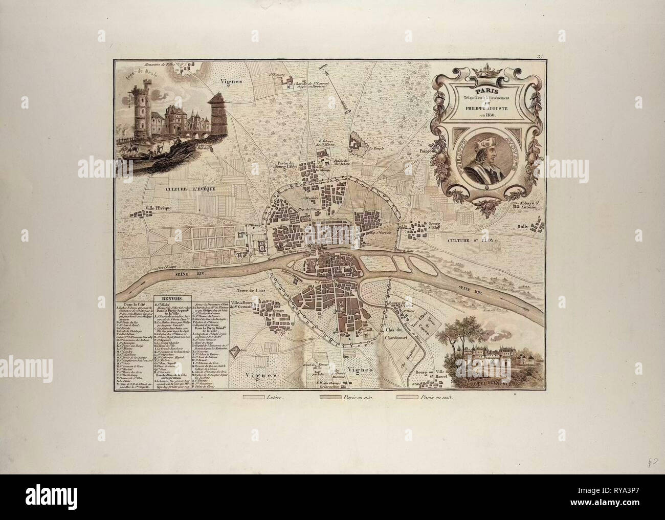 Karte von Paris 1180 Frankreich Stockfoto
