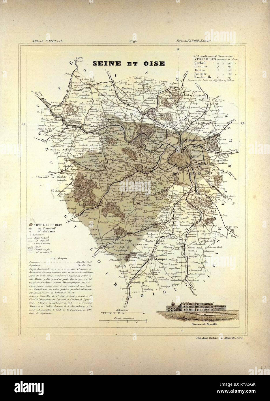 Karte von Seine-et-Oise Frankreich Stockfoto